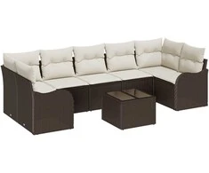 Sodo Sofų Rinkinys su pagalve 8 pcs Ruda ir grietinėlė