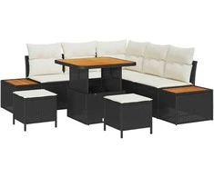 Sodo Sofų Rinkinys su pagalve 8 pcs Juoda Poli ratanas