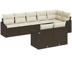Sodo Sofų Rinkinys su pagalve 8 pcs Ruda ir balta poliratanas
