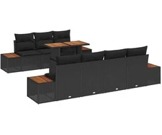Lauko baldų komplektas Sodo Sofų Rinkinys su pagalve 8 pcs Juoda Poli ratanas