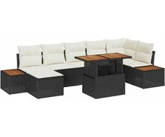 Sodo Sofų Rinkinys 8 pcs Juoda ir smėlinė