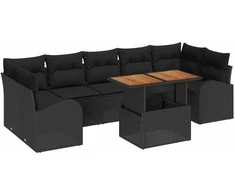 Sodo Sofų Rinkinys su pagalve 8 pcs Juoda