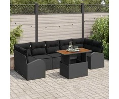 Sodo Sofų Rinkinys su pagalve 8 pcs Juoda