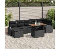 Sodo Sofų Rinkinys su pagalve 8 pcs Juoda
