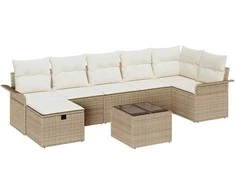Lauko baldų komplektas Sodo Sofų Rinkinys su pagalve 8 pcs Smėlio Poli ratanas