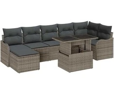 Sodo Sofų Rinkinys su pagalve 8 pcs Pilka Poli ratanas