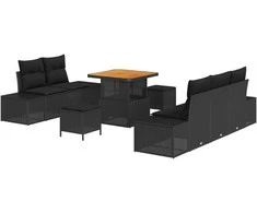 Lauko baldų komplektas Sodo Sofų Rinkinys su pagalve 8 pcs Juoda poliratanas