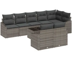 Lauko baldų komplektas Sofos komplektas su pagalve 9 pcs Pilka poliratanas