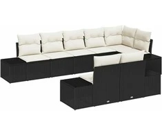 Lauko baldų komplektas Sodo Sofų Rinkinys 8 pcs Juoda ir kreminė poliratanas