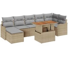 Sodo Sofų Rinkinys su saugykla 8 pcs Smėlio Poli ratanas