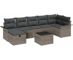Lauko baldų komplektas Sodo Sofų Rinkinys su pagalve 8 pcs Pilka Poli ratanas