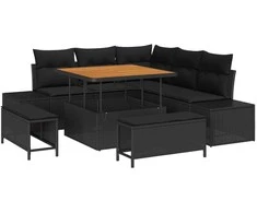 Lauko baldų komplektas Sodo Sofų Rinkinys su pagalve 8 pcs Juoda poliratanas