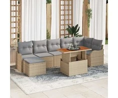 Sodo Sofų Rinkinys su saugykla 8 pcs Smėlio Poli ratanas