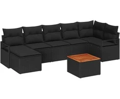Sodo Sofų Rinkinys su pagalve 8 pcs Juoda poliratanas