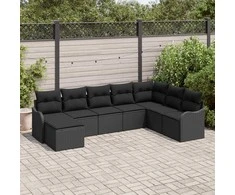 Lauko baldų komplektas Sodo Sofų Rinkinys 8 pcs Juoda poliratanas
