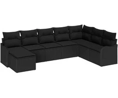 Lauko baldų komplektas Sodo Sofų Rinkinys 8 pcs Juoda poliratanas