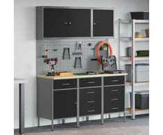 Darbo spinta 8 pcs Juoda Inžinerinė mediena ir plienas