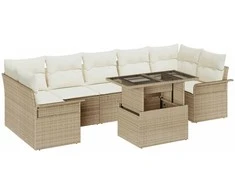 Lauko baldų komplektas Sodo Sofų Rinkinys su pagalve 8 pcs Smėlio poliratanas