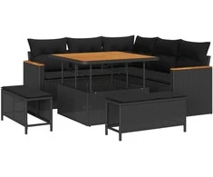 Lauko baldų komplektas Sodo Sofų Rinkinys 8 pcs Juoda poliratanas