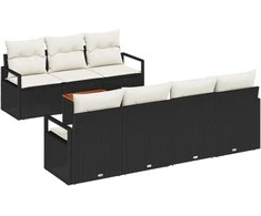 Lauko baldų komplektas Sodo Sofų Rinkinys 8 pcs Juoda ir kreminė poliratanas