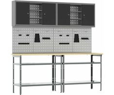 Darbastalio komplektas su lentyna 8 pcs Juoda ir pilka