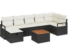 Lauko baldų komplektas Sodo Sofų Rinkinys su pagalve 8 pcs Juoda Poli ratanas
