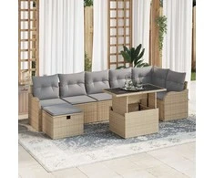 Lauko baldų komplektas Sodo Sofų Rinkinys su pagalve 8 pcs Smėlio Poli ratanas