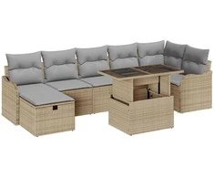 Lauko baldų komplektas Sodo Sofų Rinkinys su pagalve 8 pcs Smėlio Poli ratanas