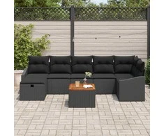 Lauko baldų komplektas Sodo Sofų Rinkinys su pagalve 8 pcs Juoda poliratanas