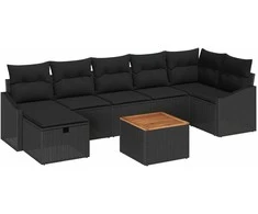 Lauko baldų komplektas Sodo Sofų Rinkinys su pagalve 8 pcs Juoda poliratanas