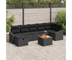 Lauko baldų komplektas Sodo Sofų Rinkinys su pagalve 8 pcs Juoda poliratanas