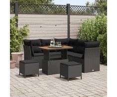 Sodo Sofų Rinkinys su pagalve su saugykla 8 pcs Juoda