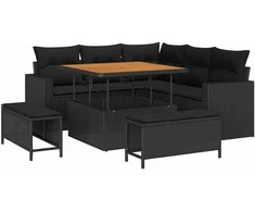 Sodo Sofų Rinkinys su pagalve 9 pcs Juoda poliratanas