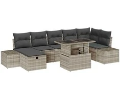 Sodo Sofų Rinkinys 8 vnt. Šviesiai pilka poliratanas