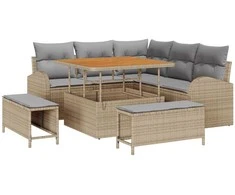 Lauko baldų komplektas Sodo Sofų Rinkinys su pagalve 8 pcs Smėlio poliratanas