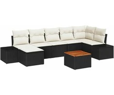 Lauko baldų komplektas Sodo Sofų Rinkinys 8 pcs Juoda ir balta