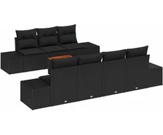 Lauko baldų komplektas Sodo Sofų Rinkinys su saugykla 8 pcs Juoda poliratanas