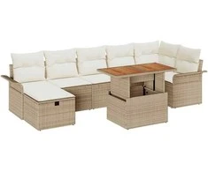 Lauko baldų komplektas Sodo Sofų Rinkinys 8 pcs Smėlio poliratanas