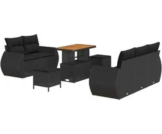 Lauko baldų komplektas Sodo Sofų Rinkinys 8 pcs Juoda poliratanas