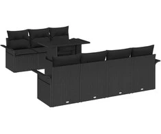 Sodo Sofų Rinkinys su pagalve 8 pcs Juoda Poli ratanas