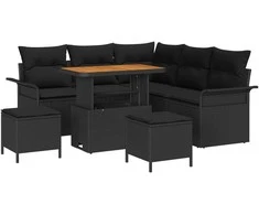 Lauko baldų komplektas Sodo Sofų Rinkinys su pagalve 8 pcs Juoda poliratanas