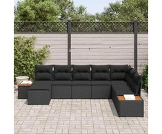 Lauko baldų komplektas Sodo Sofų Rinkinys su pagalve 8 pcs Juoda Poli ratanas