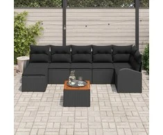 Lauko baldų komplektas Sodo Sofų Rinkinys su pagalve 8 pcs Juoda poliratanas