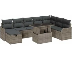 Lauko baldų komplektas Sodo Sofų Rinkinys su pagalve 9 pcs Pilka Poli ratanas