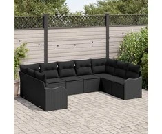 Lauko baldų komplektas Sodo Sofų Rinkinys su saugykla 9 pcs Juoda poliratanas