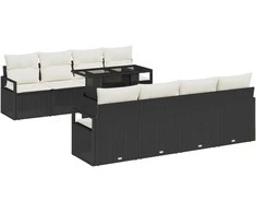 Lauko baldų komplektas Sodo Sofų Rinkinys su saugykla 9 pcs Juoda Poli ratanas