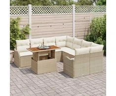 Sodo Sofų Rinkinys su pagalve 7 pcs smėlio ir kreminės spalvos