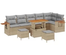Sodo Sofų Rinkinys su pagalve 9 pcs Bežinė ir šviesiai pilka