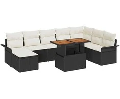 Lauko baldų komplektas Sodo Sofų Rinkinys su saugykla 9 pcs Juoda Poli ratanas