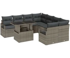 Lauko baldų komplektas Sodo Sofų Rinkinys su pagalve 9 pcs Pilka Poli ratanas